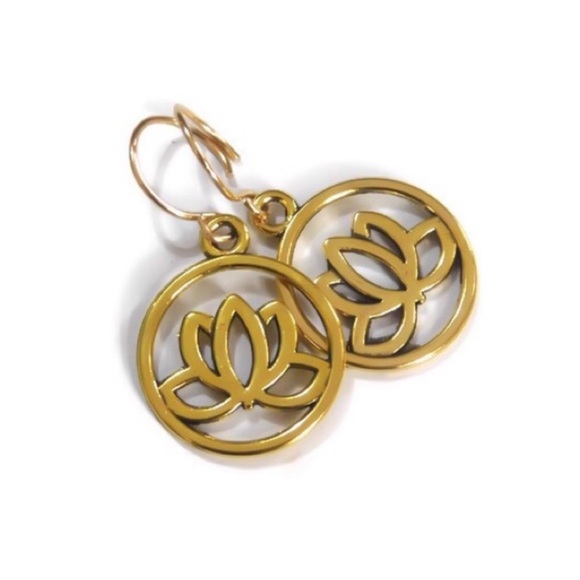 Gold Lotus Flower Earrings - Picture 3 of 6